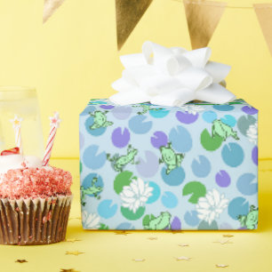 Papel De Presente Sapos Verdes e Lily Pads em azul claro