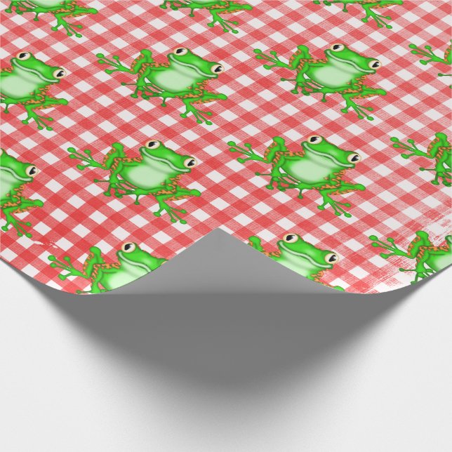 Papel De Presente Sapos verdes em Red Gingham (Ponta)