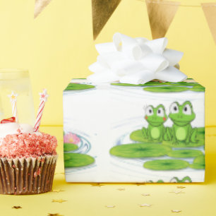 Papel De Presente sapos verdes na almofada de lírios