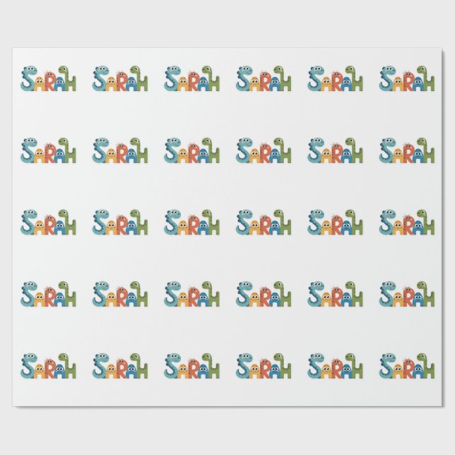 Papel De Presente Sarah Dinosaur Nome Cute Dino Letters Design (Barra)