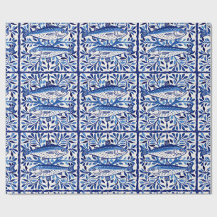Papel De Presente Sardina branca e azul portuguesa