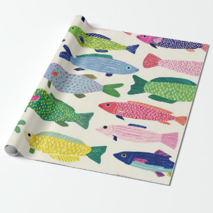 Papel De Presente Sardinhas Coloridas Padrão Sem Costura (1)