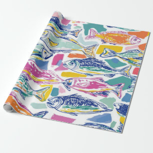 Papel De Presente Sardinhas Coloridas Padrão Sem Costura (2)
