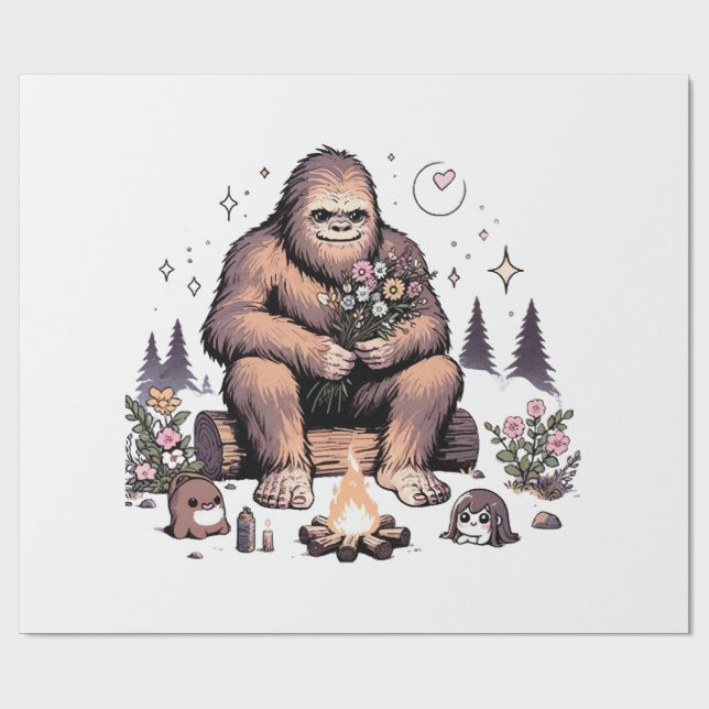 Papel De Presente Sasquatch Segurando Flores (Aberto)