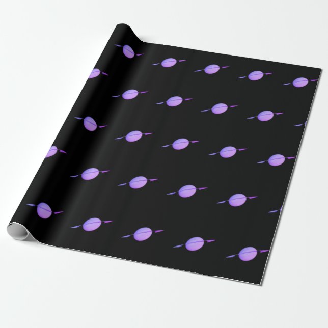 Papel De Presente Saturno roxo em papel de enrolamento preto (Desenrolado)
