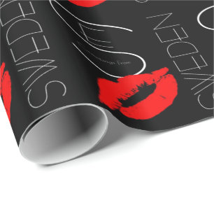 Papel De Presente Saudações da Suecia Red Lipstick Kiss Black