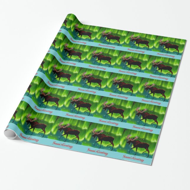 Papel De Presente Saudações da temporada - Luzes do Norte Moose (Desenrolado)
