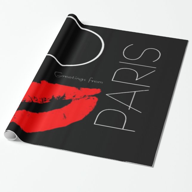 Papel De Presente Saudações de Paris Red Lipstick Kiss Love (Desenrolado)