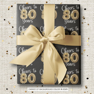 Papel De Presente Saúde para 80 anos de aniversário Dourado negro