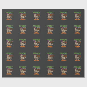 Papel De Presente Saurídeo Assustador Dinossauro Múmia Bruxa Abóbora