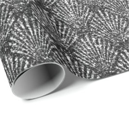 Papel De Presente Scales Seashell Black Art Deco Cinza Silver Glitte