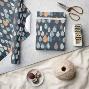 Papel De Presente Scandi Escandinavo Azul Botânico Natal