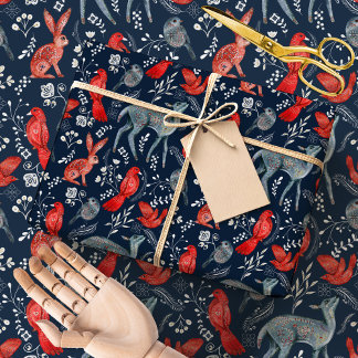 Papel De Presente Scandinavian Nordic Folk Woodland Animals Winter