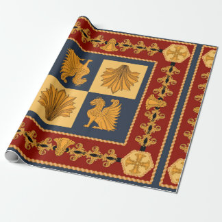 Papel De Presente Scarf with golden sitting lions. Separate elements