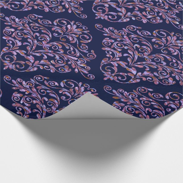 Papel De Presente Scarletphylo Elegante Royal Bleu Damask 30" x 6' (Ponta)