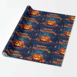 Papel De Presente Scary Cute Pumpkins, Ghosts & Spider Web Design