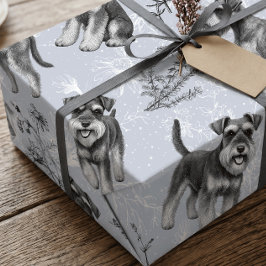 Papel De Presente Schnauzer Miniatura Toile de Jouy Azul Vintage