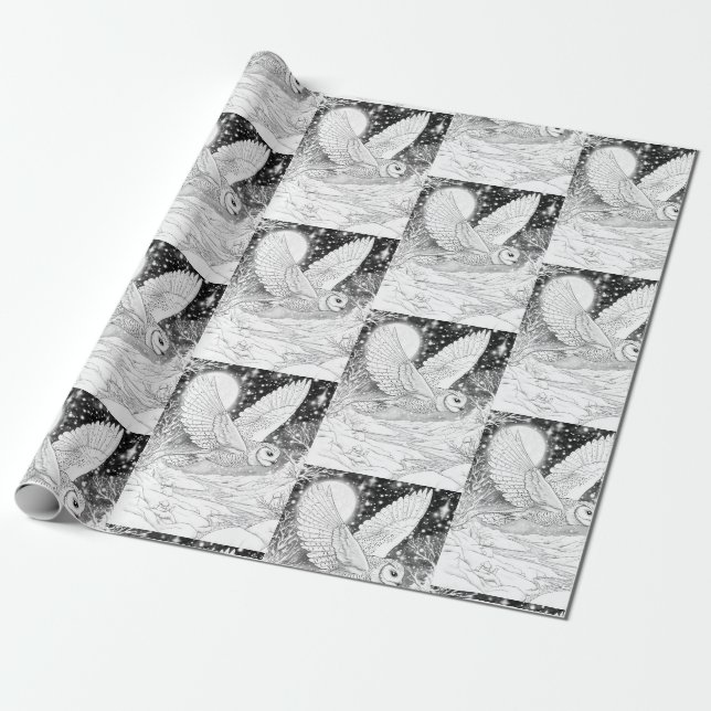 Papel De Presente Schnee-Eule im Flug unterm Sternenhimmel (Desenrolado)