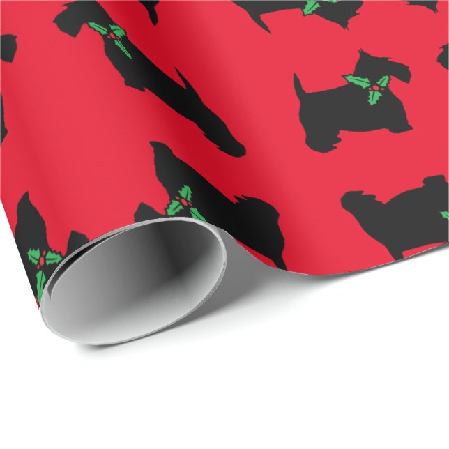 Papel De Presente Scottie Dog e Holly Pattern (Ponta do rolo)