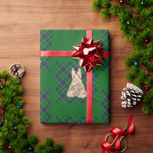 Papel De Presente Scottish Terrier Tartan (Presente de Natal)