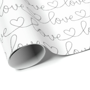 Papel De Presente Scribble Love   Preto e branco