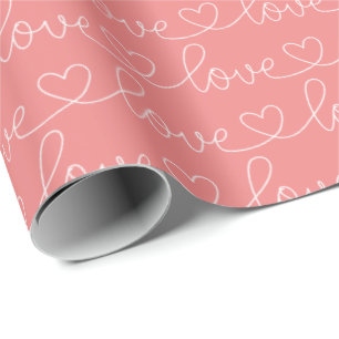 Papel De Presente Scribble Love   Rosa e Branco