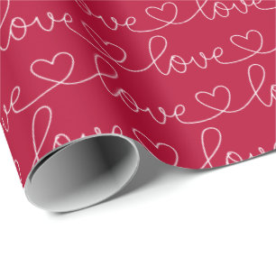 Papel De Presente Scribble Love   Vermelho e branco