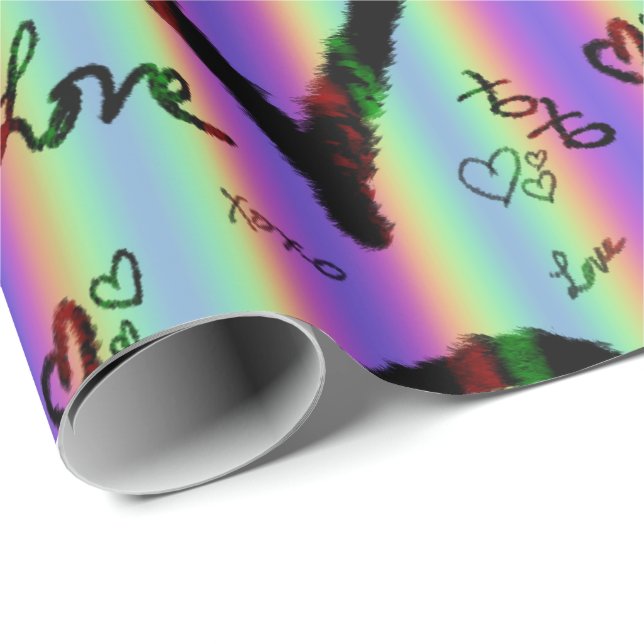 Papel De Presente Scribble Love Xoxo Heart Stripe Wrapper Paper (Ponta do rolo)