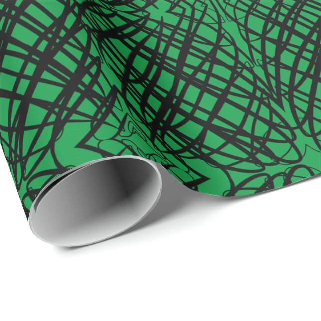Papel De Presente Scribble Simples | Revestimento Espelhado | Verde  (Ponta do rolo)