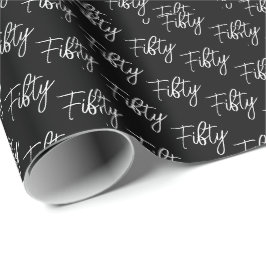 Papel De Presente Script 50th Birthday Black