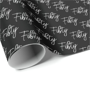 Papel De Presente Script 50th Birthday Black