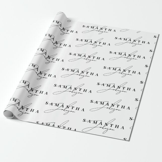 Papel De Presente Script de Assinatura Preto e Branco Elegante (Desenrolado)