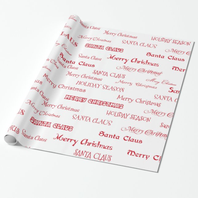 Papel De Presente Script de Natal Vermelho e Branco (Desenrolado)