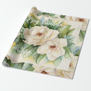 Papel De Presente Script de Nome Floral de Aniversário Moderno Eleg