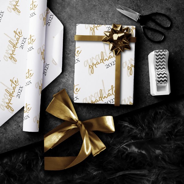 Papel De Presente Script Dourado do formando | Pincel Mão Escrita (Criador carregado)
