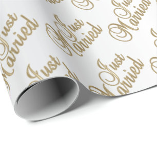 Papel De Presente Script Dourado do recem casados   Casamento