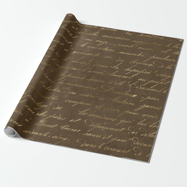 Papel De Presente Script Dourado no Brown (Desenrolado)
