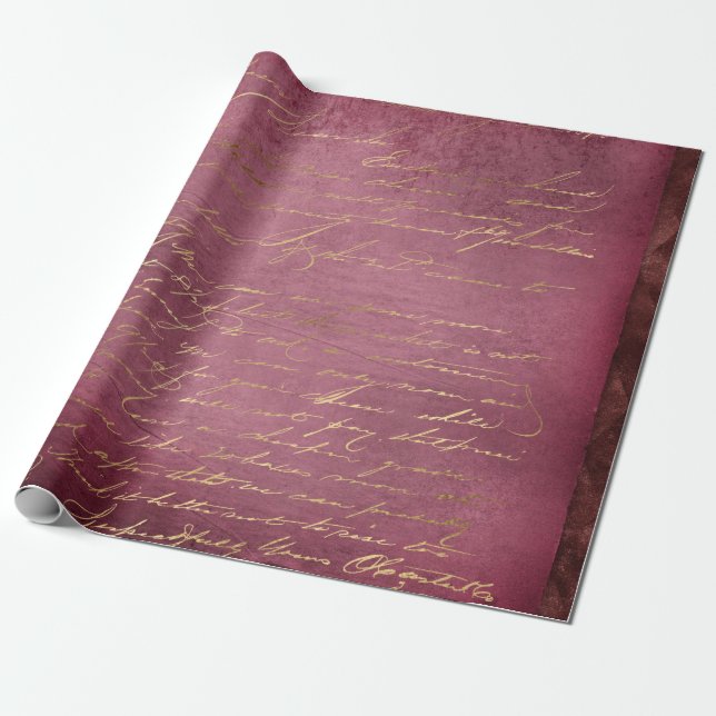Papel De Presente Script Dourado no vermelho em apuros (Desenrolado)
