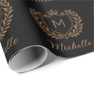 Papel De Presente Script elegante Monograma Dourado de luxo personal