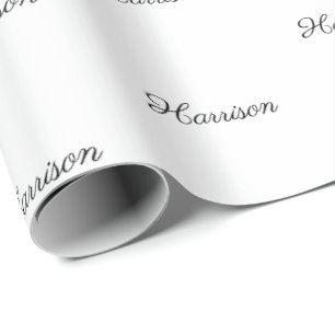 Papel De Presente Script preto personalizado Nome Texto elegante pre