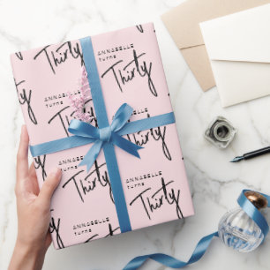 Papel De Presente script rosa aniversário de 30 anos blush