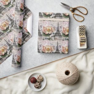 Papel De Presente scripts (torre de eiffel) botânico francês lotus p