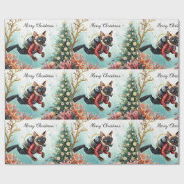 Papel De Presente Scuba Cat Underwater Holiday  Merry Christmas 