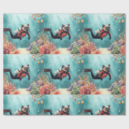 Papel De Presente Scuba Cat Underwater Holiday  Merry Christmas 