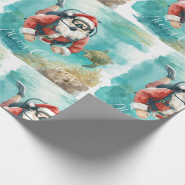 Papel De Presente Scuba Santa Underwater Christmas