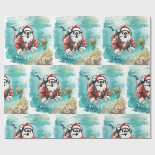 Papel De Presente Scuba Santa Underwater Christmas (Aberto)