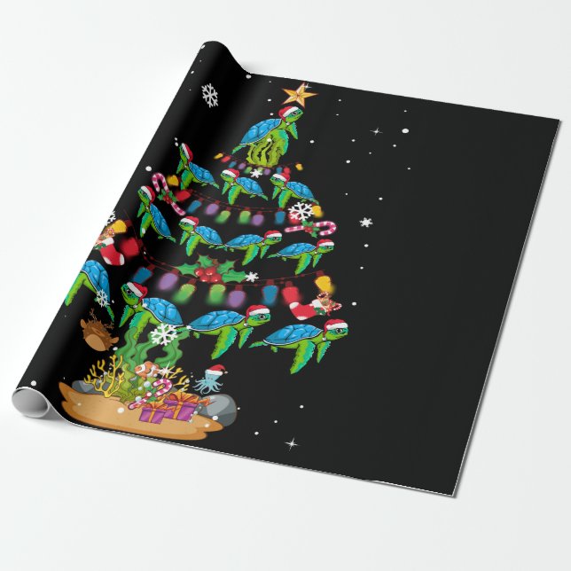 Papel De Presente Sea Turtles Lover Xmas Sea Turtle Christmas Tree (Desenrolado)