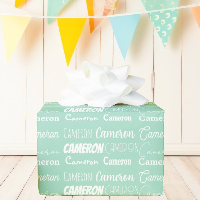 Papel De Presente Seafoam Mint Green Birthday Nome Personalizado (Criador carregado)