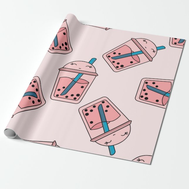 Papel De Presente Seamless bright pattern bubble tea fruit summer dr (Desenrolado)