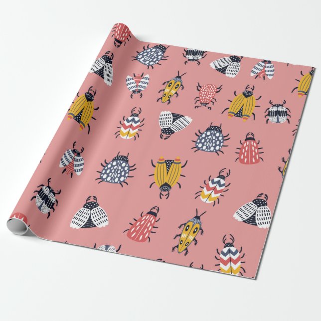 Papel De Presente Seamless childish pattern with bugs and beetles in (Desenrolado)